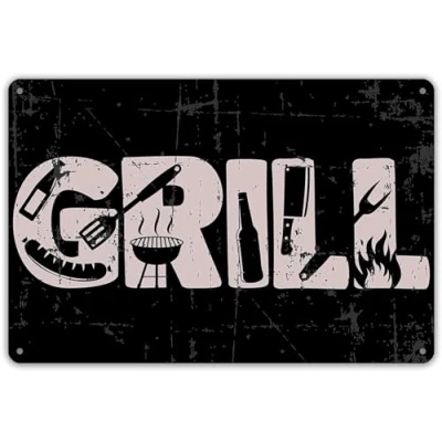 Image of Funny BBQ Metal Tin Sign Wall Decor Retro Grill Signs with Sayings for Home Kitchen Restaurant Café Gifts