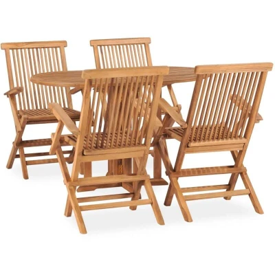 Image of vidaXL 5 Piece Folding Outdoor Dining Set Solid Teak Wood
