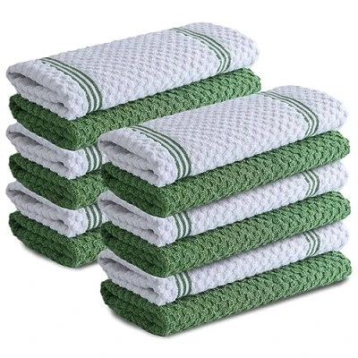 Image of Infinitee Xclusives Premium Kitchen Towels [Pack of 12] 100% Cotton Hand (15 x 25 Inches) Dish for Sturdy Green
