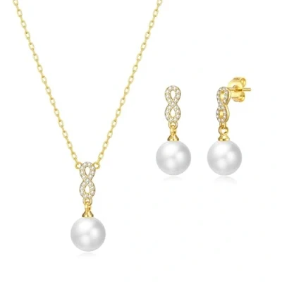 Image of Philip Jones Gold Plated Infinity Pearl Drop Set Created with Zircondia® Crystals