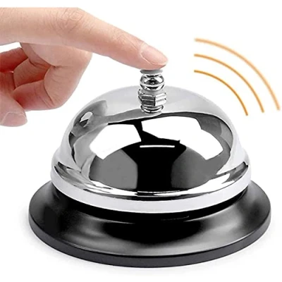 Image of LUXE DIVA Reception Call Bell Stainless Steel Hand Held Desk Service Attention Ringer Counter for Hotels, Schools, Restaurants, Areas, Hospitals, Warehouses &amp; Bars (2)
