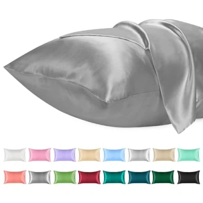 Image of Lirex 2 Pack Satin Pillow Cases Softer Than Silk Pillowcase for Hair &amp; Skin, Standard Size with Envelope Closure, Cooling case (Dark Gray, 50x75cm)