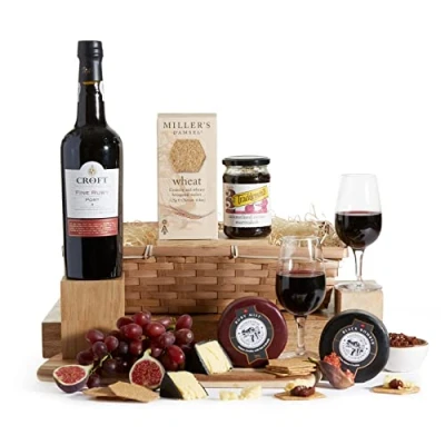 Image of Luxury Port &amp; Cheese Gift Hamper Indulgent Christmas for Men, Fine Ruby Port, Artisan Crackers, Snowdonia Gift, Onion Marmalade, Xmas Food Hampers, by Clearwater Hampers