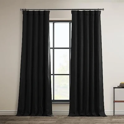 Image of HPD Half Price Drapes Faux Linen Room Darkening Curtains 84 Inches Long Luxury for Bedroom &amp; Living (1 Panel), 50W X 84L, Essential Black