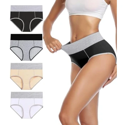 Image of wirarpa Underwear Women High Waist Cotton Knickers Ladies Panties Full Coverage Briefs Underpants Plus Size Multicolour 4 Pack XL