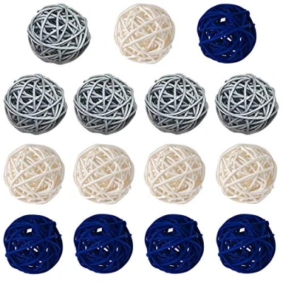 Image of Worldoor 15 pcs Mixed Navy Blue Gray White Wicker Rattan Balls Table Wedding Party Christmas Decoration