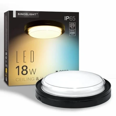 Image of SINCELIGHT LED IP65 Bulkhead for Ceiling and Wall Mount (Φ222mm), 18W, 2000lm, Waterproof Indoor or Outdoor use, Warm to Cool Color Turnable
