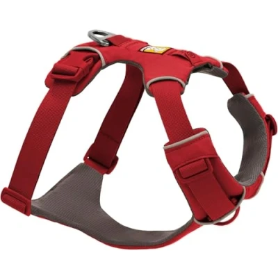 Image of RUFFWEAR Front Range Harness, Small Dog Reflective Y Adjustable Comfortable Padded Everyday Walking, No Pull Harnesses, 2 Lead Attachments &amp; V Ring, Size S, Red Canyon