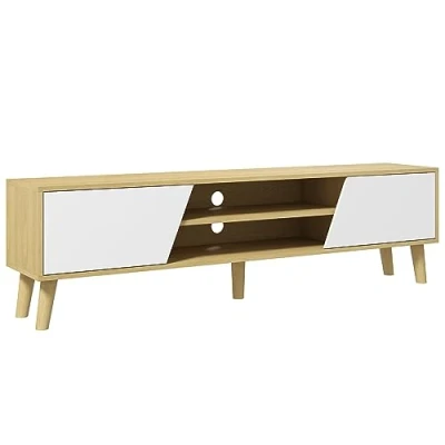 Image of HOMCOM TV Stand Cabinet, Unit for TVs up to 65&quot;, Cabinet with Storage Shelves and Soft Closing Door Cupboard, Cable Management Living Room, Bedroom, Oak White