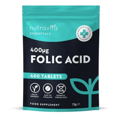 Image of Folic Acid Tablets 400 mcg Vegan Vitamin B9 13 Month Supply Pregnancy Care Normal Function of Immune System &amp; Maternal Tissue Growth During Nutravita