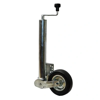 Image of Folding Jockey Wheel Trailer Prop Stand Telescopic Adjustable Height MAX 400KG Nose Weight Heavy Duty Galvanised Steel Tube 220mm Rubber Built in Mounting Bracket