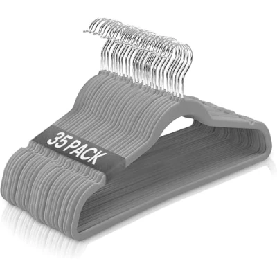 Image of Ediesi, Velvet Hangers, 35 Pieces, Grey, Non Slip, Soft, Thin, for Trousers, Shirts, Skirts, Suits (35 Grey without Corpet)