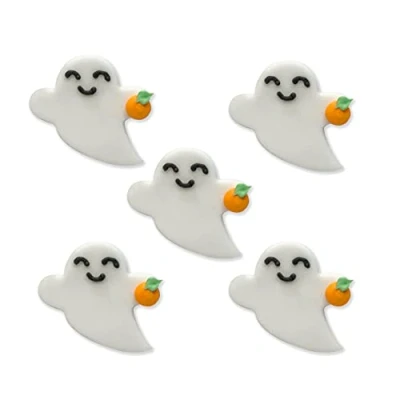 Image of Anniversary House Pack of 5, Halloween Ghost and Pumpkin Edible Cake Decorations, Handcrafted Toppers, Fondant Icing Sugar Cupcake SFX329