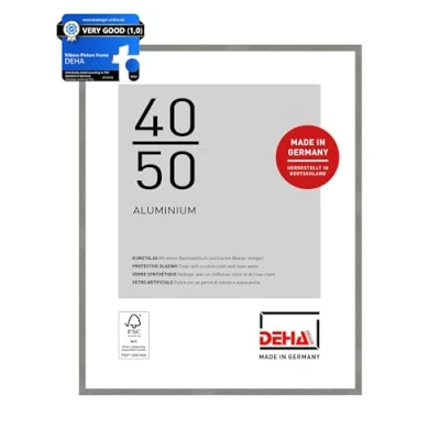 Image of DEHA Design Tribeca Photo Frame 40x50cm, Aluminium Picture Frame, Grey with Protective Acrylic Glazing and Push Turn Clips Brushed Frosted