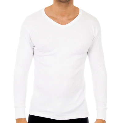 Image of Abanderado Mens V neck long sleeve thermal t shirt 0209 White Size EU 60 (Mens)