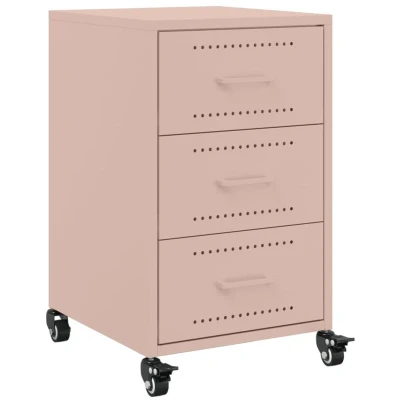 Image of vidaXL Bedside Cabinet Pink Steel Nightstand 36 x 39 59 cm Bedroom Bed Table with 1 Door, 2 Compartments, Wheels, and Handle