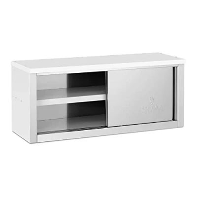 Image of Royal Catering RCAT 120/40/50 C Hanging Cabinet 1200 x 400 500 mm 65 kg Load Capacity Per Compartment Wall Cupboard Kitchen (Stainless steel, 2 Sliding doors)