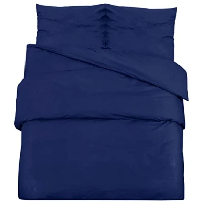 Image of Duvet Cover Set Navy Blue 155x220 cm Cotton