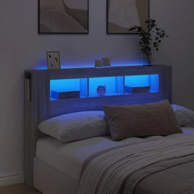 Image of vidaXL Grey Sonoma LED Headboard 160x18.5x103.5 cm Engineered Wood Construction with Modern Design and RGB highlights