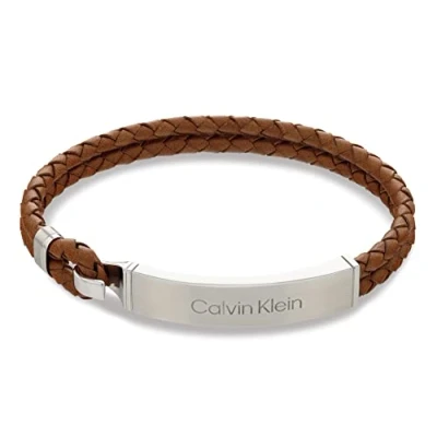 Image of Calvin Klein Men&#039;s CK ICONIC FOR HIM Collection Leather Bracelet Brown 35000405