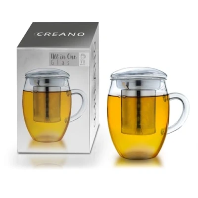 Image of Creano Tea Glass with Stainless Steel Infuser and Lid 400ml Large Cup Microwave &amp; Dishwasher Safe Loose Leaf Maker Gift Set