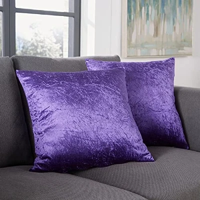 Image of Crushed Velvet Cushion Covers Luxury Plush Plain Soft Cushions Cover (Purple, (45cm x 45cm) 4PC))