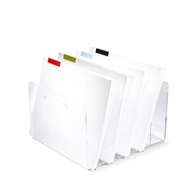 Image of RUSSELL+HAZEL Acrylic Magazine File, Clear with Gold Toned Hardware, 3.75 x 10.5 2.5 (31729)