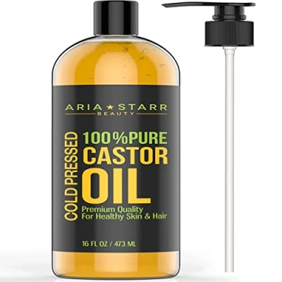 Image of AriaStarrBeauty Castor Oil Cold Pressed 16 Fl Oz Best 100% Pure Hair For Growth, Face, Skin Moisturizer, Scalp, Thicker Eyebrows And Eyelashes