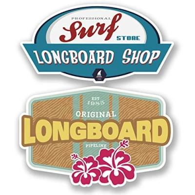 Image of 2 x 20cm Longboard Vinyl Stickers Beach Hawaii Laptop Car Surf Surfer #4844 (20cm Wide.)