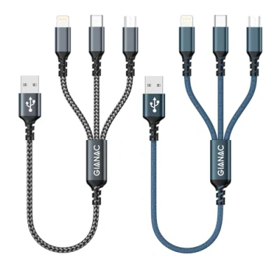 Image of Multi Charger Cable, USB Cable [2Pack 0.5M] 3 in 1 Multiple Nylon Braided with Micro Type C Lightning Connector for iPhone, Android Samsung, Huawei, Nexus, Nokia,LG, Sony
