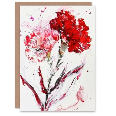 Image of Artery8 Red Carnation Flower Abstract Watercolour Greeting Birthday Card Him Her All Blank