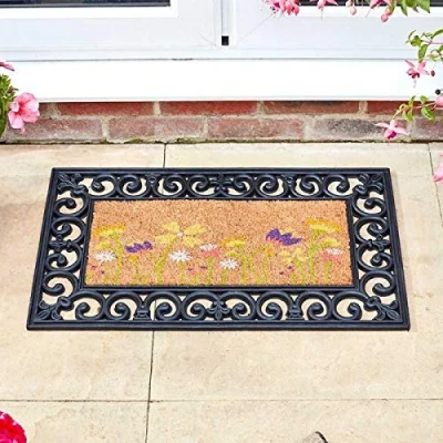 Image of Marco Paul Decorative Decoir Non Slip Doormat Entry Hallway Natural Coir Indoor Outdoor Welcome Door Mat Easy Clean Novelty PVC Backing (Meadow 53x23cm)