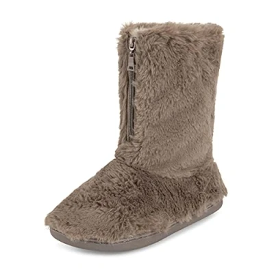 Image of Polar Womens Memory Foam Zipper Faux Fur Covered Rubber Sole Indoor Outdoor Cosy Luxury Boot Slippers Champagne 5 YC0806_5