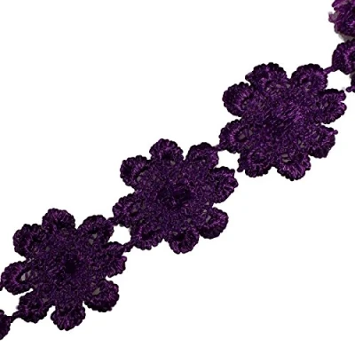 Image of Guipure Daisy Flowers Lace Trim Applique 25mm (Purple, 2 M)