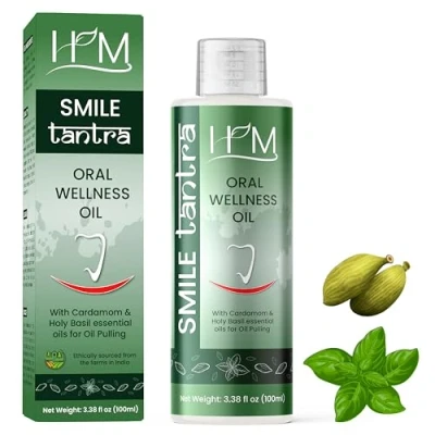 Image of Oil Pulling with Cardamom &amp; Holy Basil Essential Oils for Oral Health, Healthy Teeth and Gums, Alcohol Free Mouthwash, Whitening, Helps Bad Breath Freshens Mouth