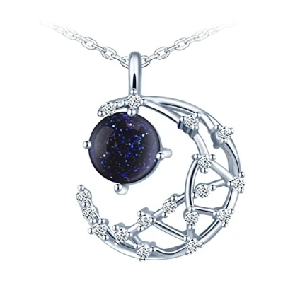 Image of MICGIGI Women&#039;s 925 Sterling Silver Sun and Moon Necklace Cubic Zirconia Pendant Chain,