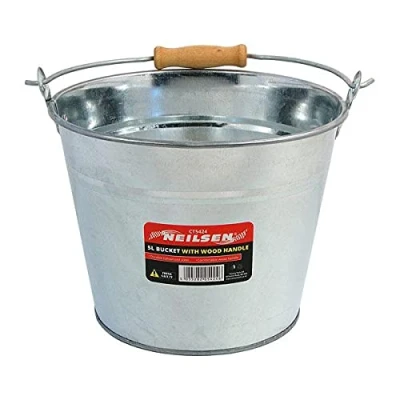 Image of Neilsen 5 Litre Galvanised Steel Metal Bucket Strong Swivel Wooden Handle for Coal Fire Ash Garden Waste
