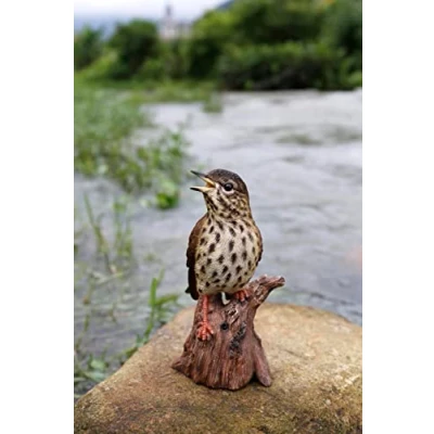 Image of HiLine Gift Ltd. Motion Activated Singing Songbird Standing on Stump Statue,Brown