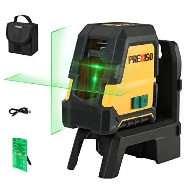Image of PREXISO 30m Laser Level, Rechargeable Self Leveling Cross Line Green, Horizontal and Vertical Level with Magnetic Holder, USB Charging, for Construction, Floor Tiles, House Decoration