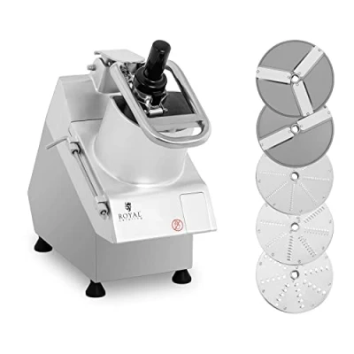 Image of Royal Catering Commercial Vegetable Cutter Electric Veggie Slicer Food Processor 750W 5 Blades RCGS 750 (3 Slicing Discs, 2 Shredding Slots, 280rpm)