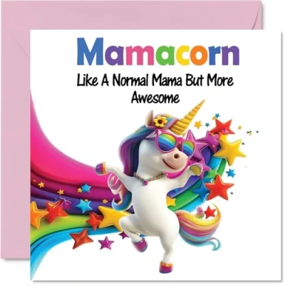 Image of Mama Mothers Day Card Awesome Mamacorn Happy Birthday for Mum from Son Daughter, 145mm Unicorn Bday Greeting Cards