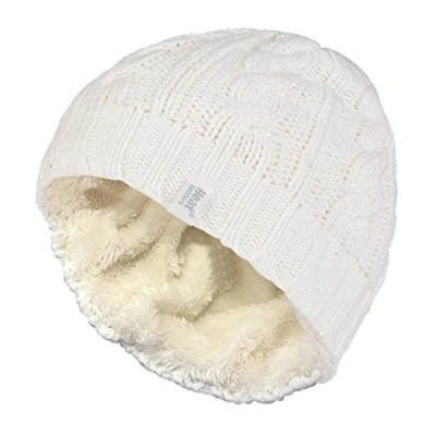 Image of HEAT HOLDERS Womens Thermal Fleece Lined Cable Knit Winter Beanie Hat 3.4 tog (One Size, Cream)