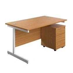 Image of 1200X800 Rectangular Desk Nova Oak White &amp; 3 Drawer Pedestal Bundle