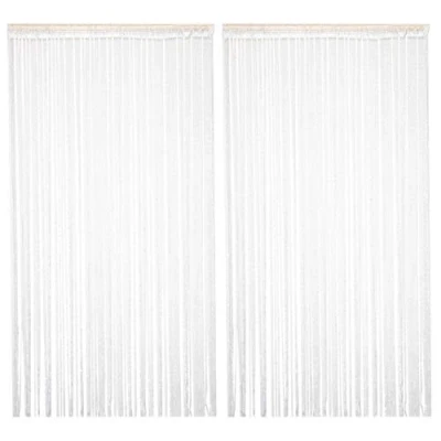 Image of TRIXES Pack of 2 String Dew Drop White Curtain Door or Window Panel 90 x 200cm Perfect as Fly Screen