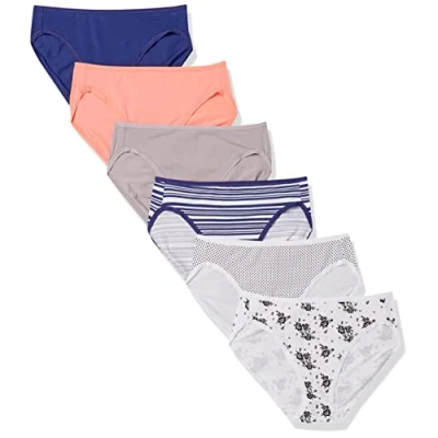 Image of Amazon Essentials Women&#039;s Cotton High Leg Brief Underwear (Available in Plus Size), Pack of 6, Dots/Floral/Multicolour/Stripes, 16
