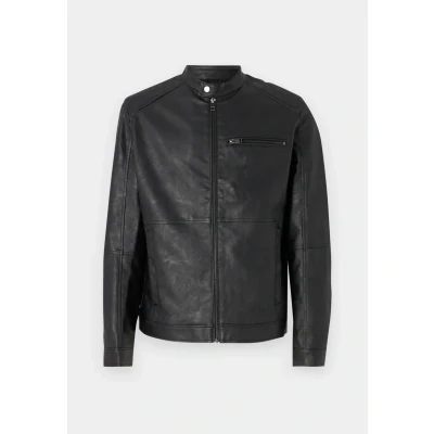 Image of JACK &amp; JONES Men&#039;s Jjedylan Pu Biker Jacket Noos, Black, S
