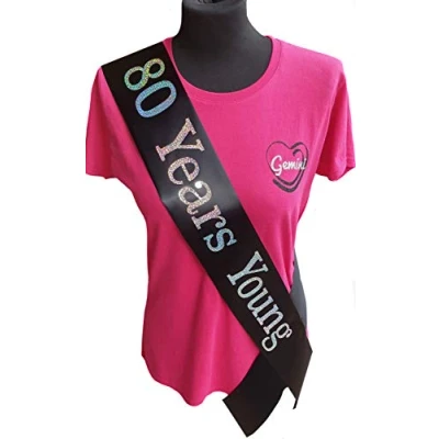 Image of Gemini Ribbons 80 Years Young 80th Birthday Sash Holographic Party Womens Mens Gift