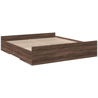 Image of vidaXL Bed Frame with Drawers without Mattress Brown Oak 200x200 cm