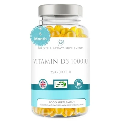 Image of Vitamin D3 1000iu / 25μg 12+ years 150 x High Strength Lemon Flavour Gummies 5 Months supply D supplement Teeth, bone, muscles &amp; immune system support