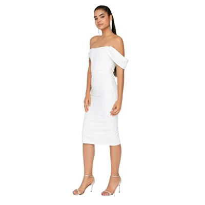 Image of Trendyol FeMan Midi Bodycon Fitted Woven Dress Ecru